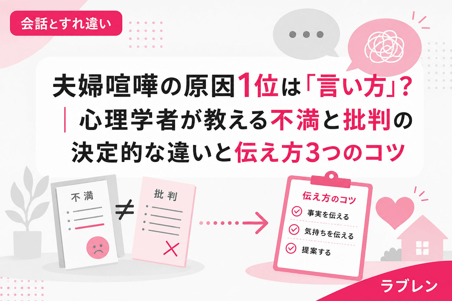 夫婦喧嘩の原因1位は「言い方」?|心理学者が教える不満と批判の決定的な違いと伝え方3つのコツ