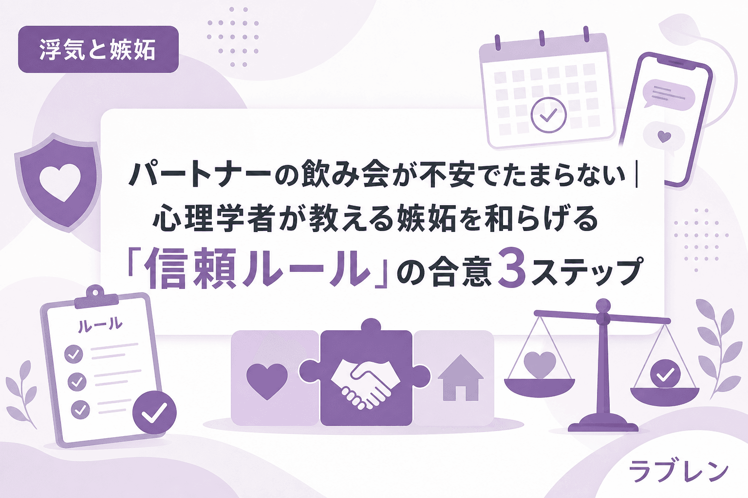 パートナーの飲み会が不安でたまらない|心理学者が教える嫉妬を和らげる「信頼ルール」の合意3ステップ